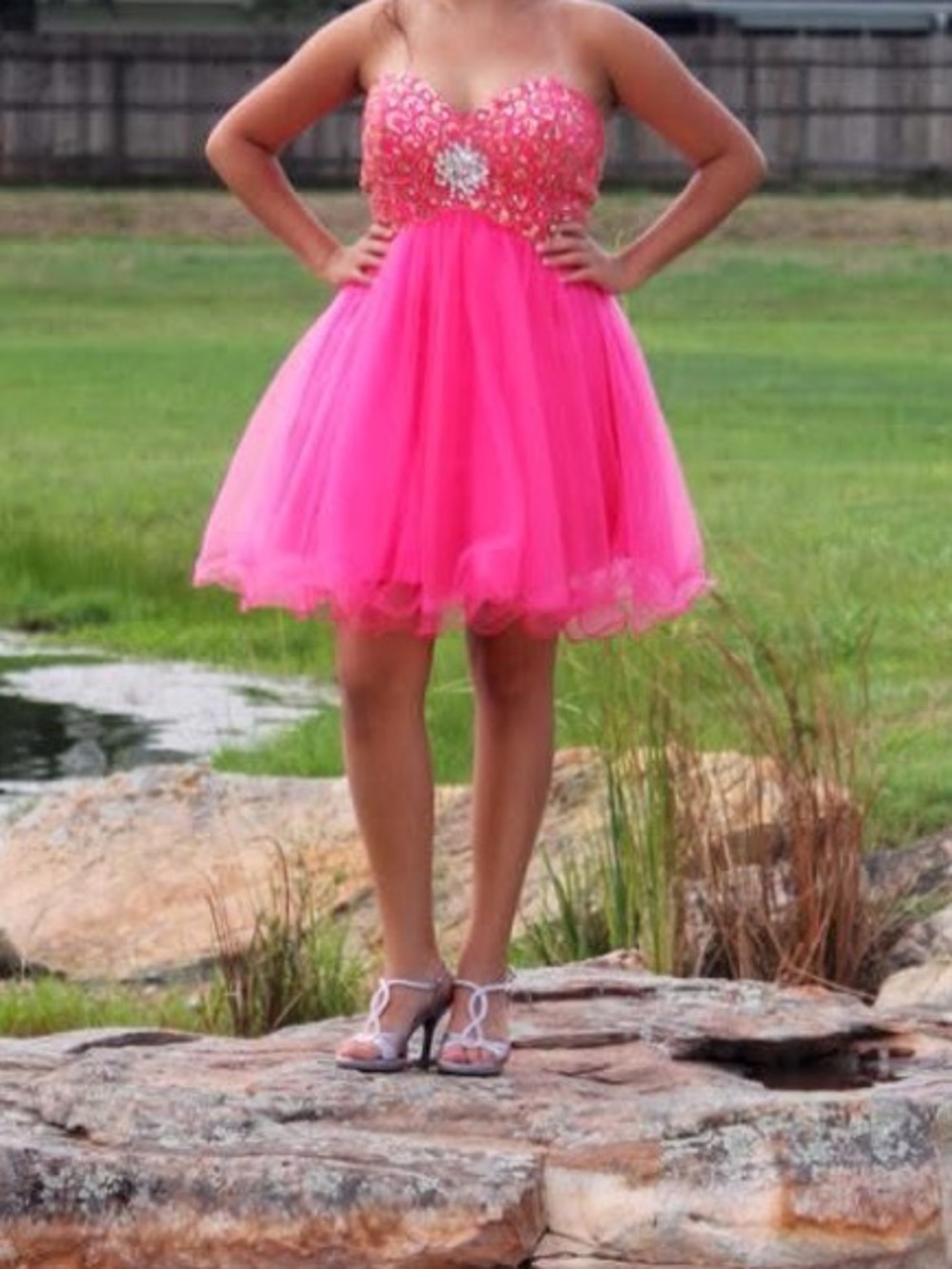 Camille La Vie Hot Pink Sequin Tulle Mini Dress